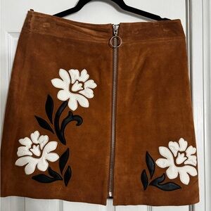 INC International Concepts Brown Floral Suede Mini Skirt